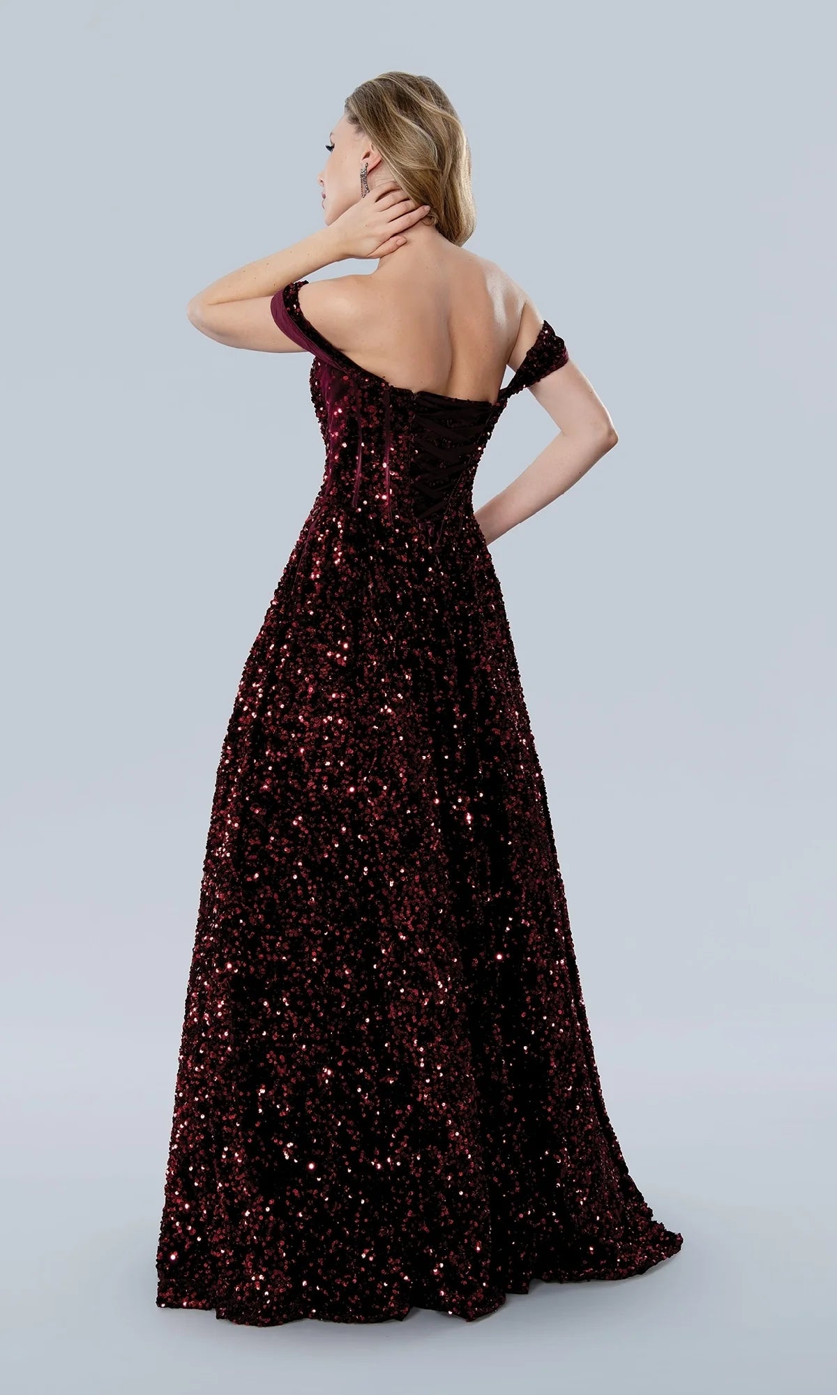 Robe Weitese élégante, robe de bal trapèze à paillettes, épaules dénudées, sans manches, traîne courte